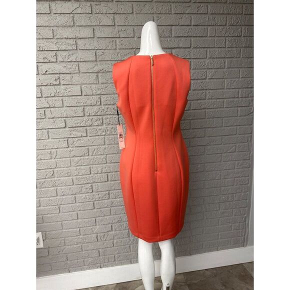Calvin Klein Women Orange Sleeveless Notched Neckline Sheath Dress Size 12P - Picture 7 of 10